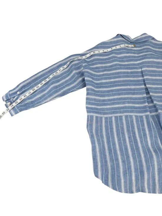 J Jill Linen Striped Button Front Top Blue White Relaxed Office XL - Picture 7 of 10